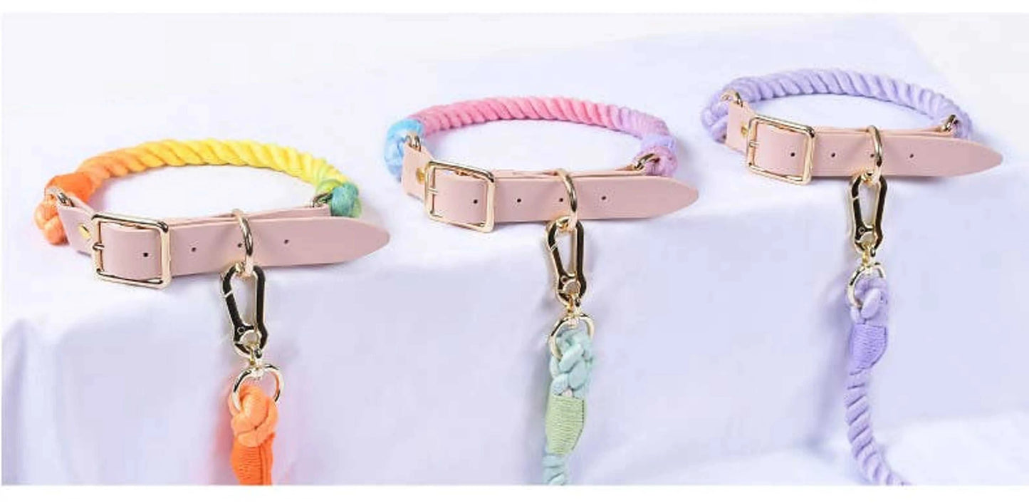 Luxe Royal Leather Rope Leash and Collar Set - Size: | Pack Of: 1